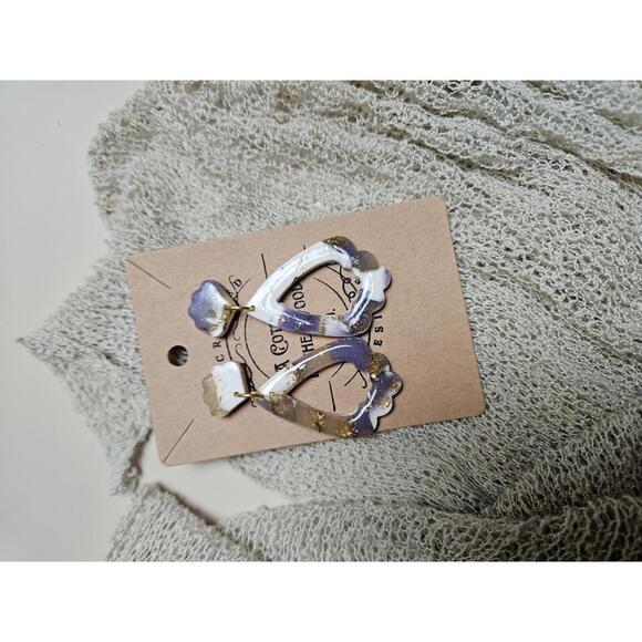 Jewelry - Handmade Polymer Clay Marble Purple Drop Earrings with Gold Flecks